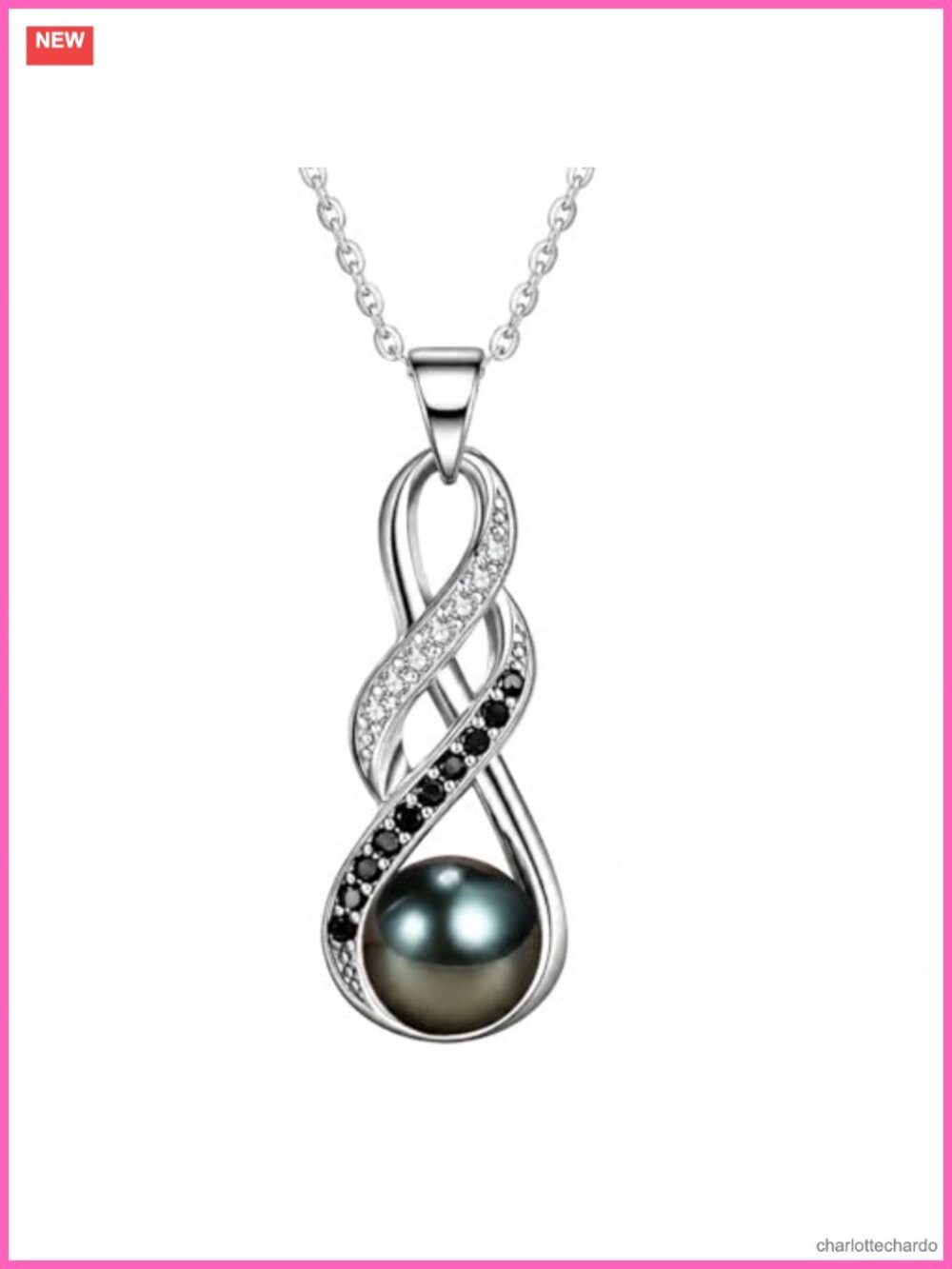 Tahitian Black Pearl Necklace 18K Gold Plated 925 Sterling Silver Infinity